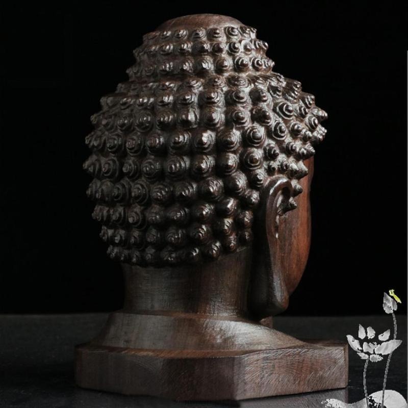 Statue tête de bouddha en bois