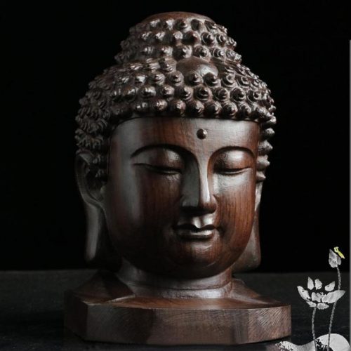 Statue tête de bouddha en bois