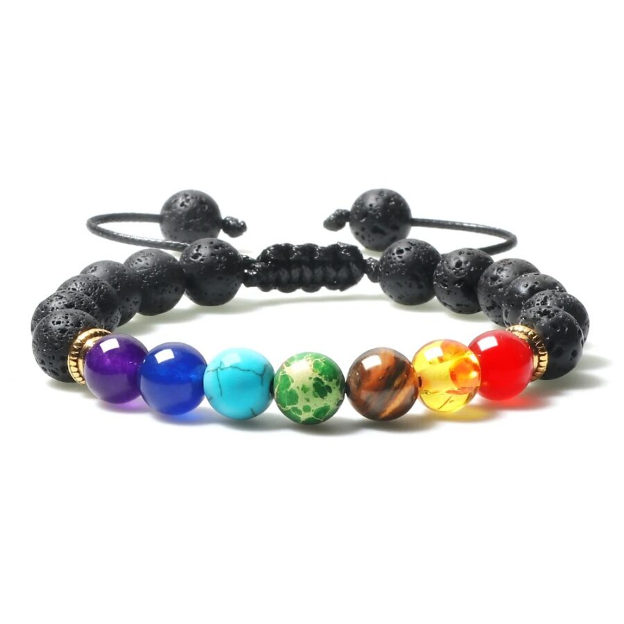 Bracelet bouddhiste pierre de lave 7 chakras