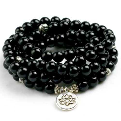 Bracelet Bouddhiste Mala 108 Perles en Obsidienne