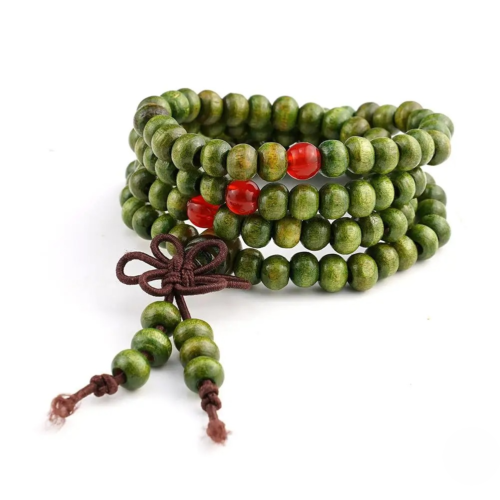 Bracelet Bouddhiste Mala en Bois de Santal – Vert