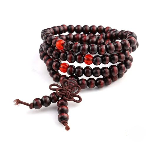 Bracelet Bouddhiste Mala en Bois de Santal – Rouge