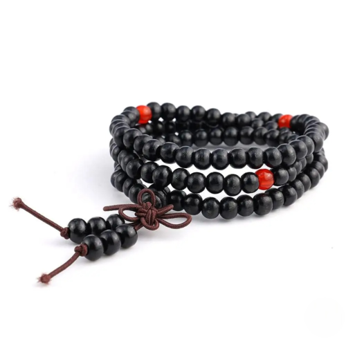 Bracelet Bouddhiste Mala en Bois de Santal – Noir