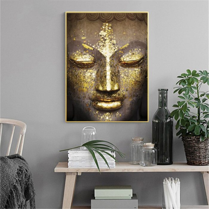 Tableau tête de Bouddha dorée