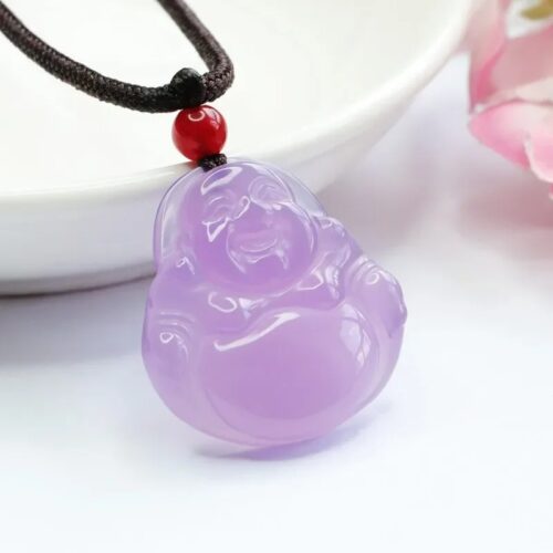 Pendentif Bouddha Rieur en Agate Violette